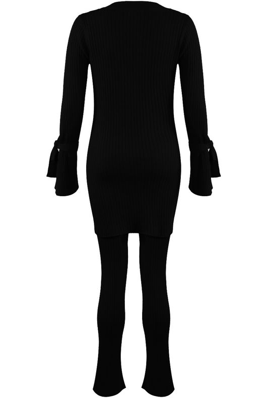 Black Ribbed V Neck Jumper & Legging Loungewear Set