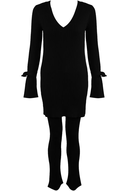 Black Ribbed V Neck Jumper & Legging Loungewear Set