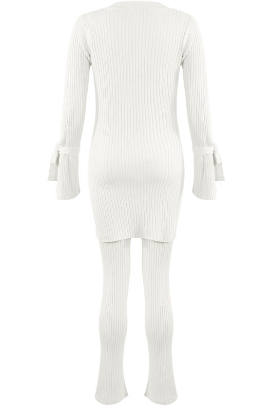 White Ribbed V Neck Jumper & Legging Loungewear Set