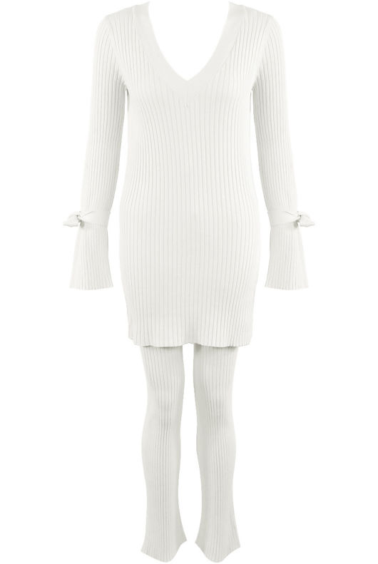White Ribbed V Neck Jumper & Legging Loungewear Set