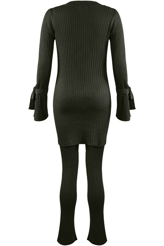 Khaki Ribbed V Neck Jumper & Legging Loungewear Set