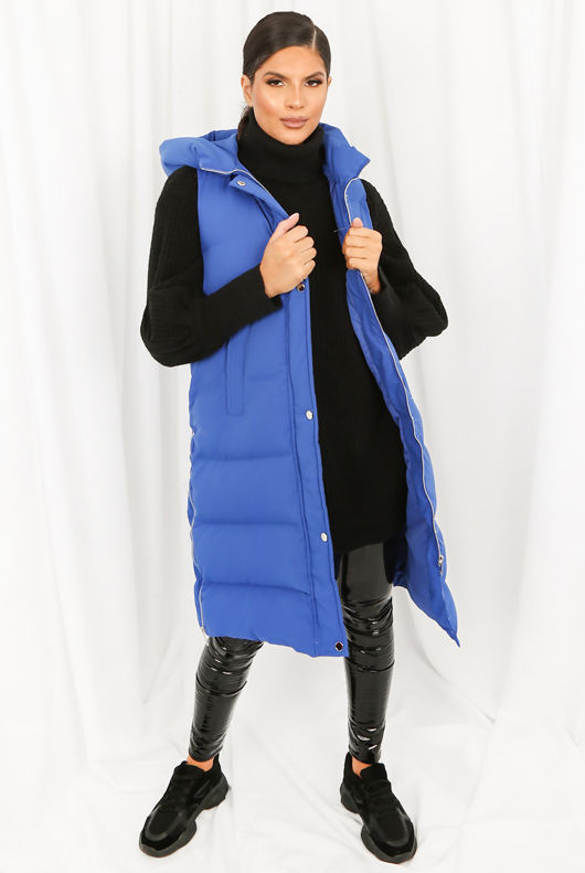 High Shine Sleeveless Long Puffer Jacket