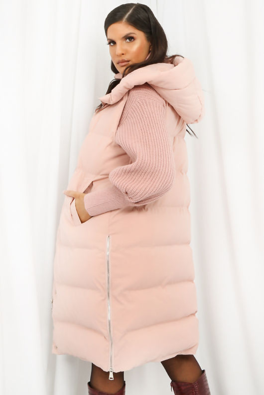 High Shine Sleeveless Long Puffer Jacket