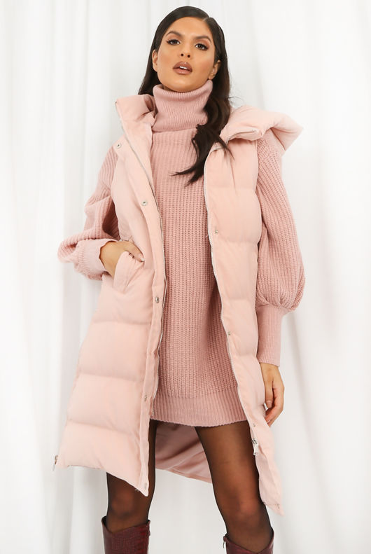 High Shine Sleeveless Long Puffer Jacket
