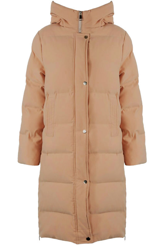 Camel Hooded Longline Puffer Coat