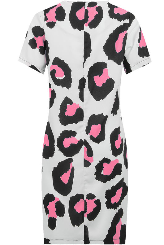 Rose Contrast Animal Print Crepe Shift Dress