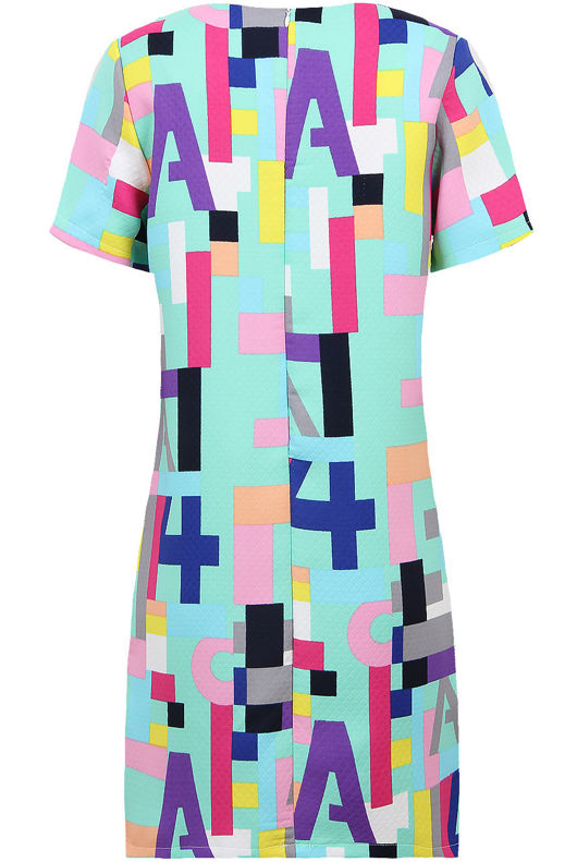 Multicolour Print Back Zip Up Shift Dress 