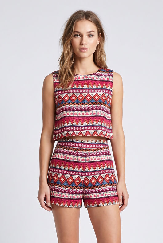 Pink Aztec Printed Sleeveless Top & Shorts set