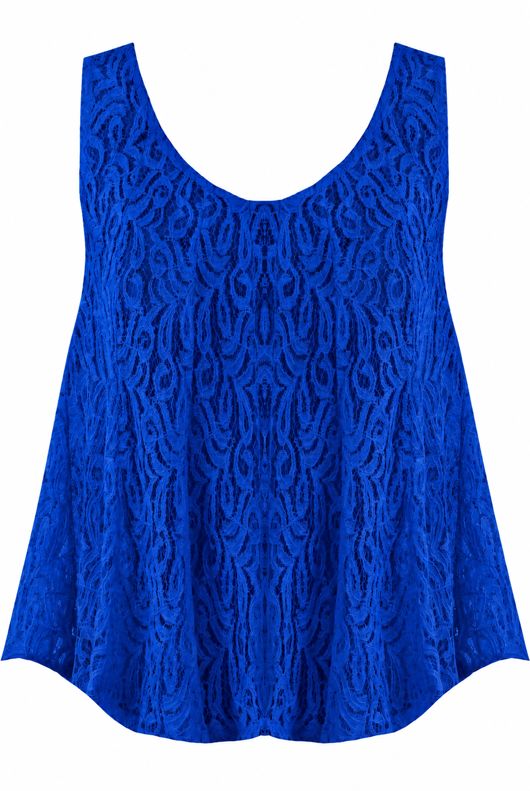 Royal Blue Lace Textured Sleeveless Top