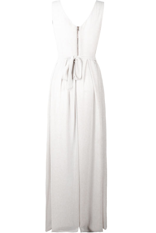 White Stone Textured Back Tie Up Maxi Dress 