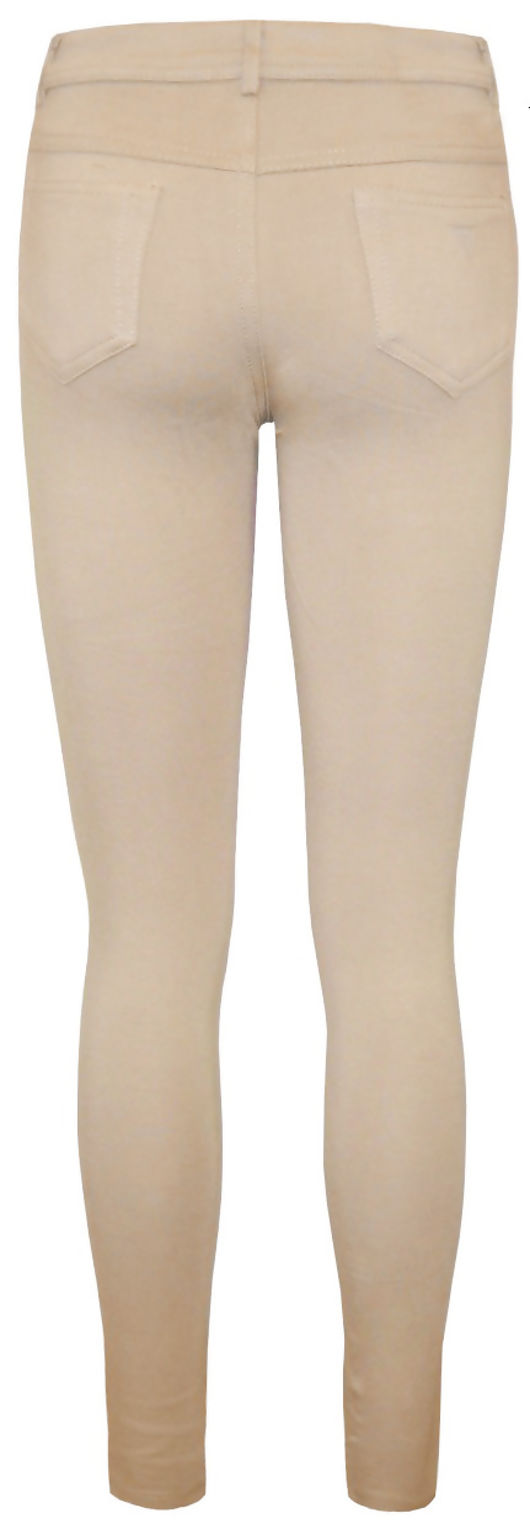 Beige Stretch Tight Fitting Pull Up Jeggings