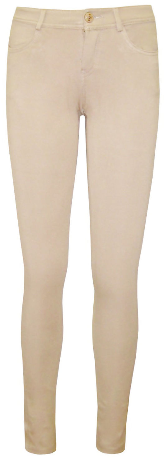 Beige Stretch Tight Fitting Pull Up Jeggings
