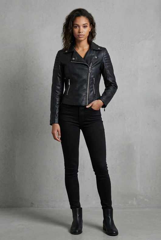 Black PVC Zipped Pockets Biker Jacket 