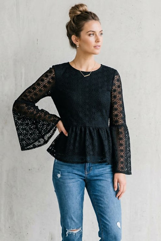 Black Crochet Lined Back Slit Crop Tops