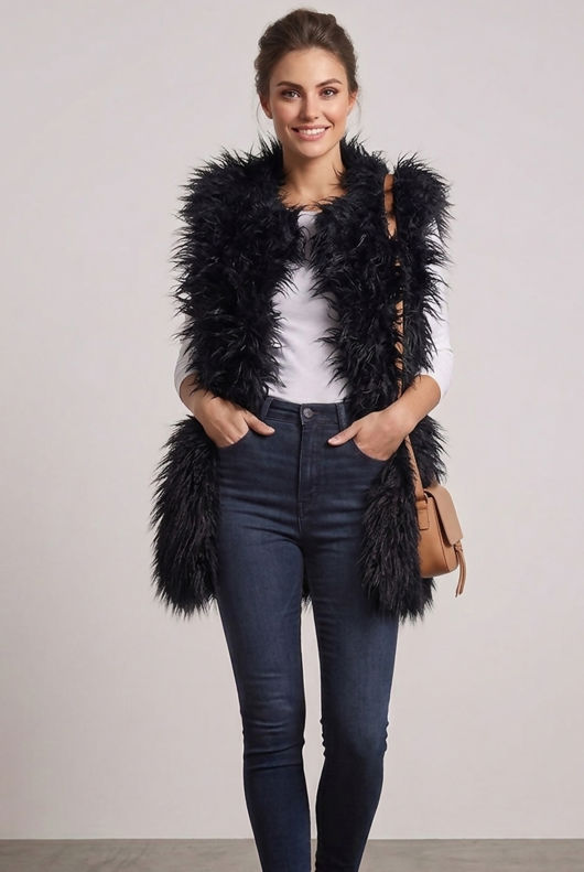 Black Faux Fur Gilet