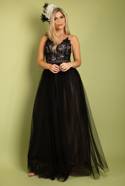 Black Cami Lace Bodice Maxi Dress