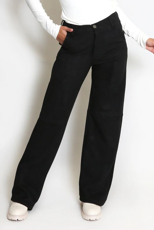 Black Suedette Wide Leg Jeans
