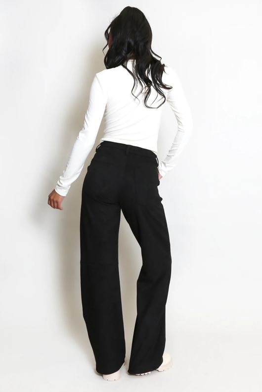 Black Suedette Wide Leg Jeans