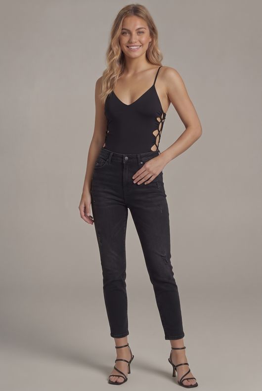 Black Lattice Exposed Sides Bodysuit
