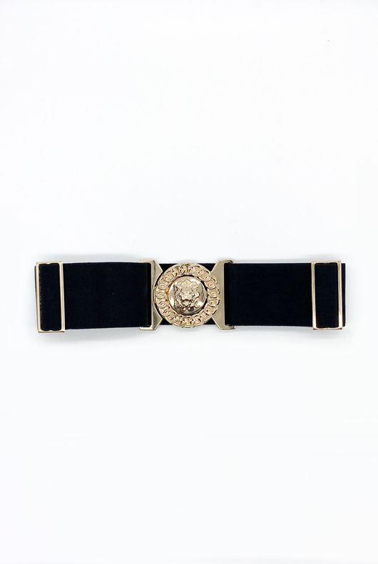 Elasticated Waist Belt With Gold Lion Buckle