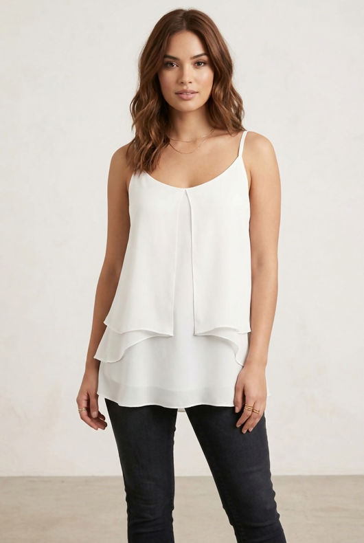 White Strap Detail Pleated Top