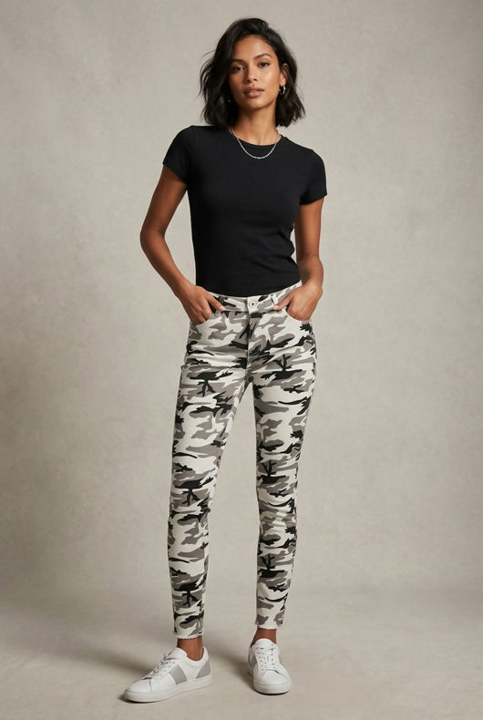 Camouflage Mid-Rise White Jeans 