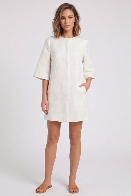 Cream Floral Detail Swing Button Up Coat