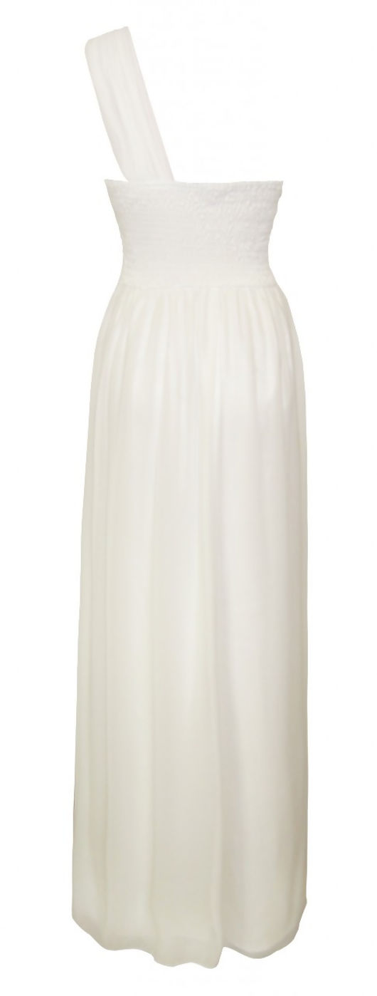 One Shoulder Cream Rose Corsage Chiffon Maxi Dress