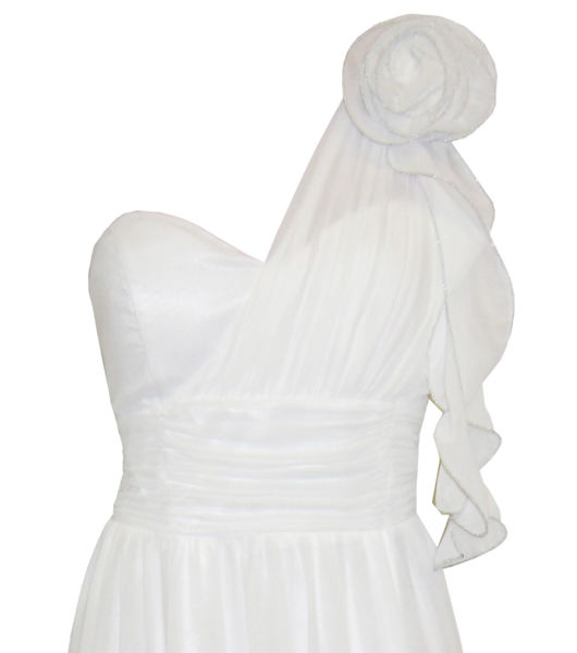 One Shoulder Cream Rose Corsage Chiffon Maxi Dress