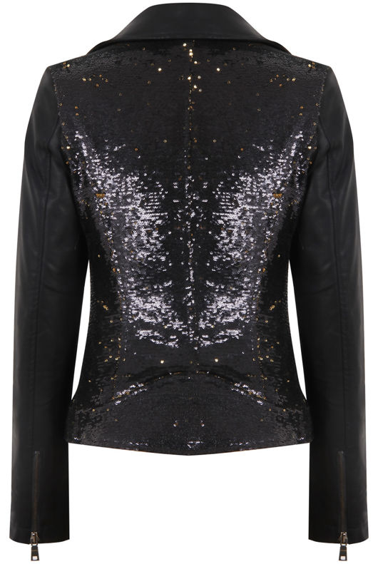Black and Golden Sequin Biker Jacket
