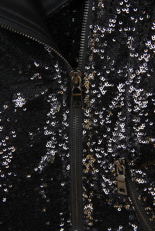 Black and Golden Sequin Biker Jacket