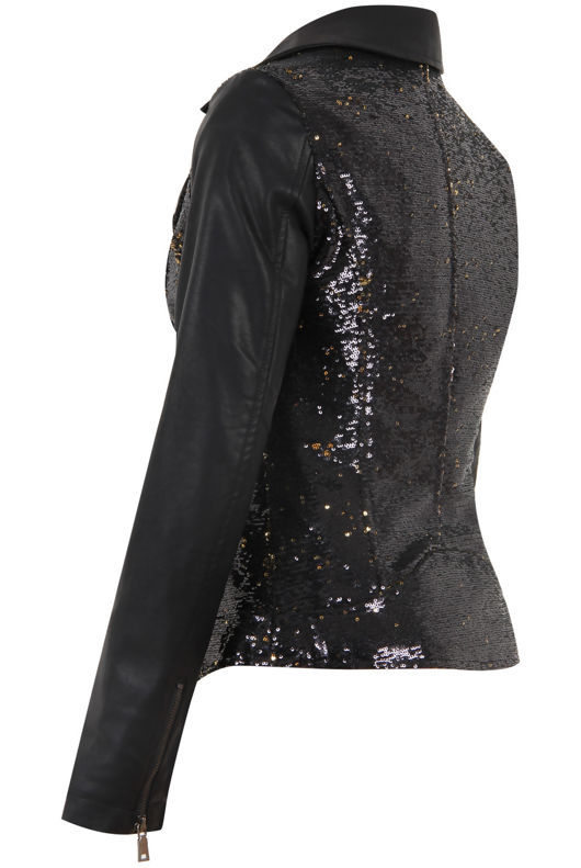 Black and Golden Sequin Biker Jacket