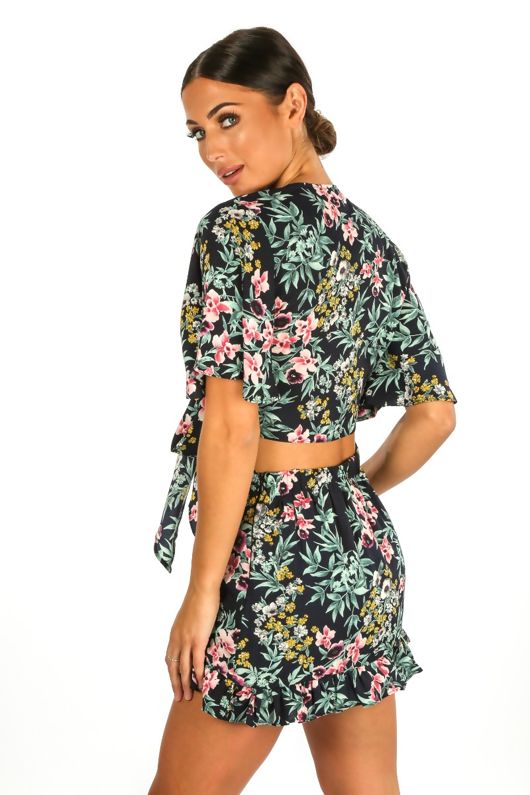 Floral Print Frill Skort In Navy