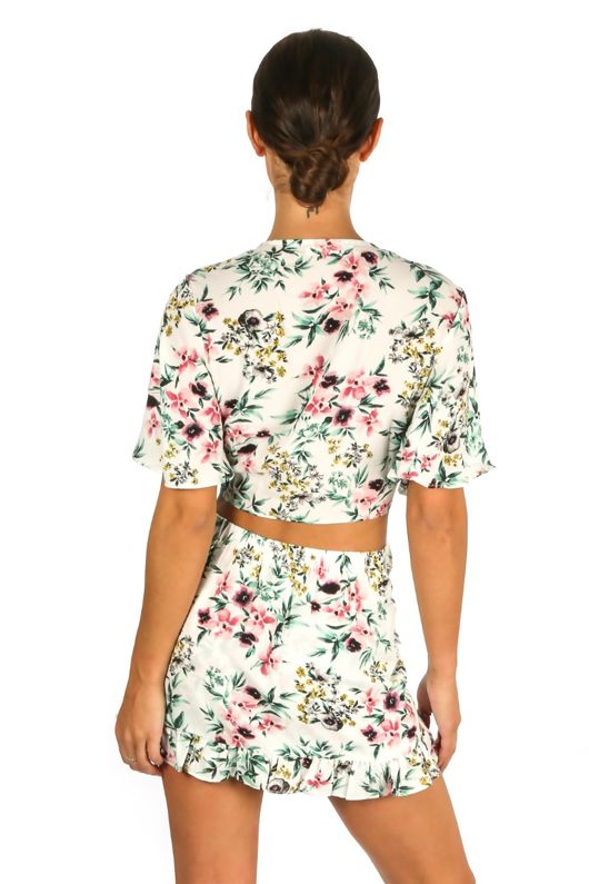 Floral Print Frill Skort In White