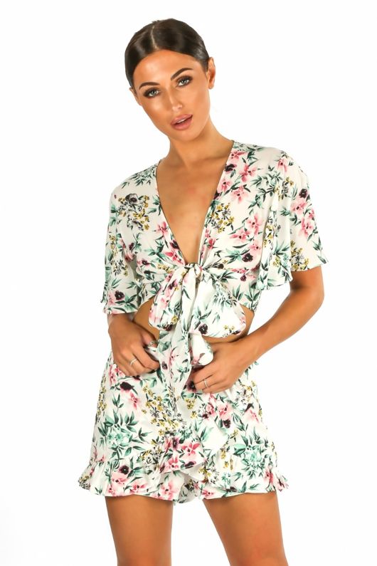 Floral Print Frill Skort In White