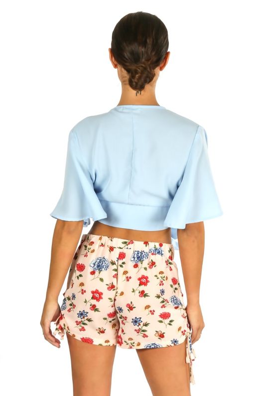 Ruched Side Floral Print Shorts In Pink