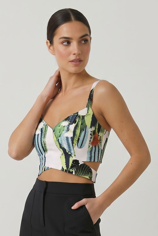 Cream Floral Cross Pattern Bralet