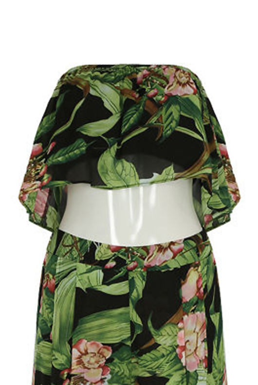 Black Floral Printed Off Shoulder Top