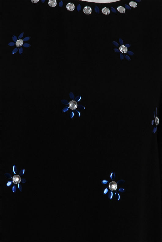 Black Front Stone Detailed 3/4 Sleeve Tops