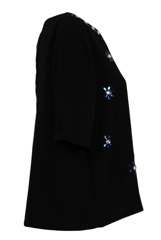 Black Front Stone Detailed 3/4 Sleeve Tops