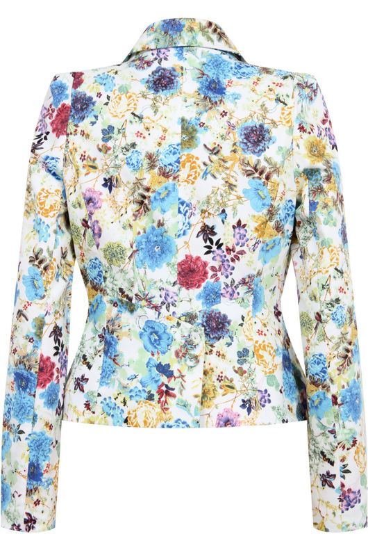 Cream with Mint Floral Detail Button Up Blazer