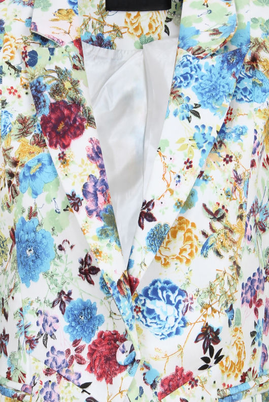 Cream with Mint Floral Detail Button Up Blazer