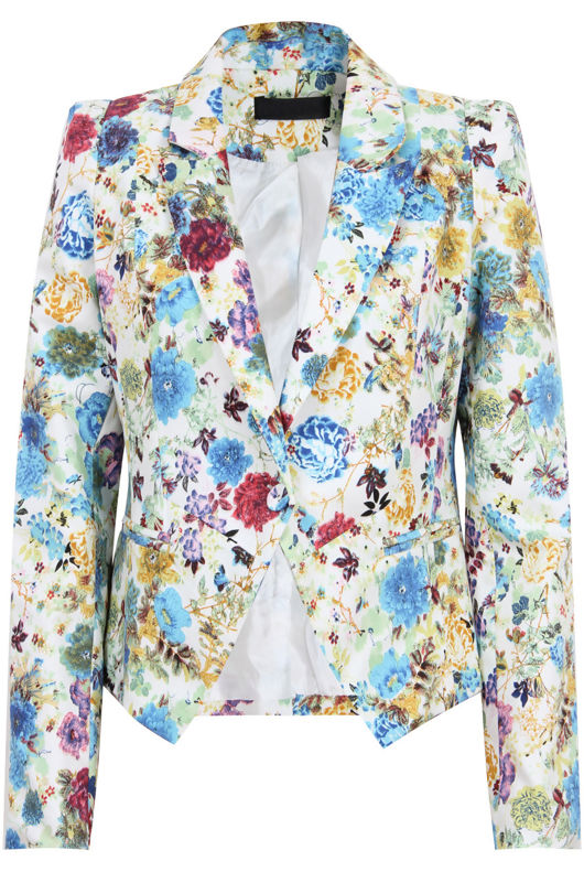 Cream with Mint Floral Detail Button Up Blazer