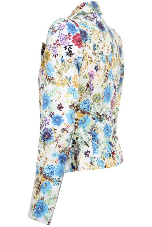 Cream with Mint Floral Detail Button Up Blazer