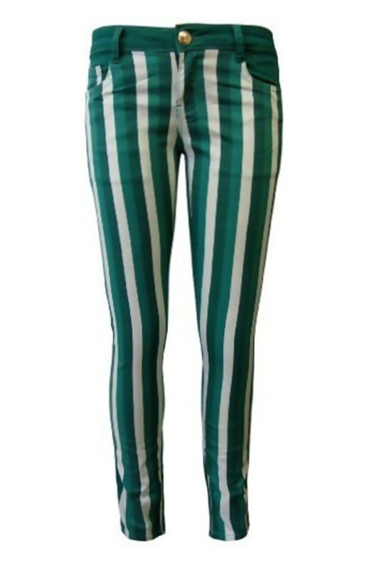 Green Striped Skinny Jeans  