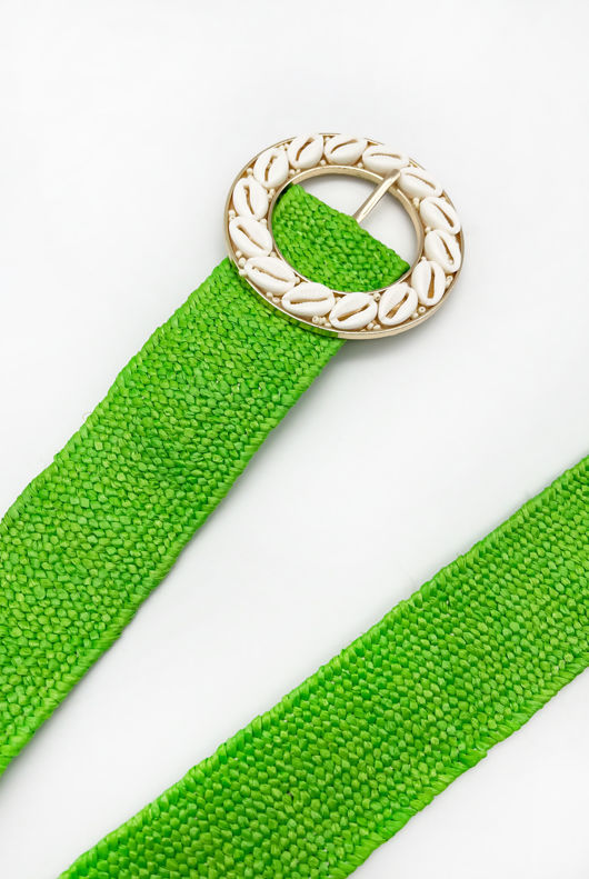 Green Shell Buckle Woven Belt