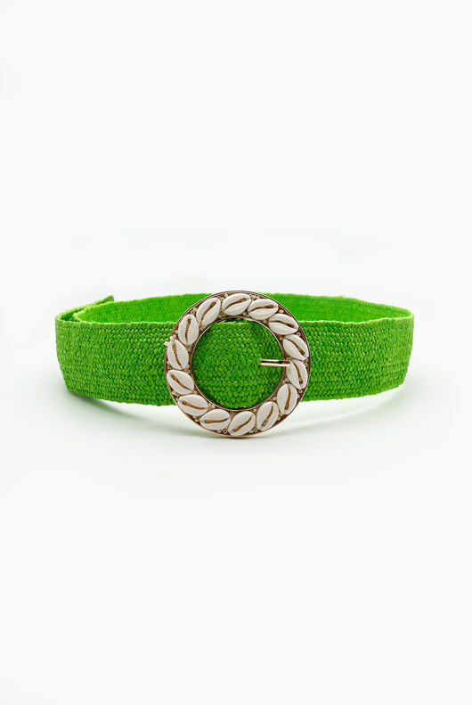 Green Shell Buckle Woven Belt