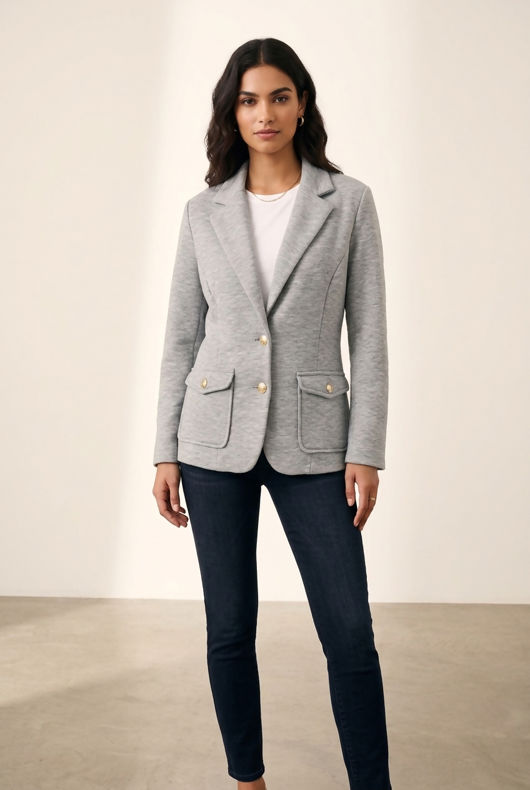Grey Textured Double Pocketed Blazer