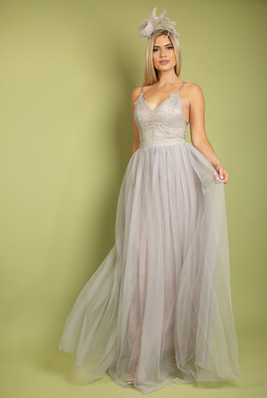 Grey Cami Lace Bodice Maxi Dress