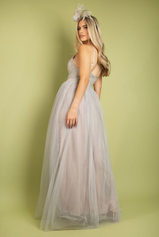 Grey Cami Lace Bodice Maxi Dress